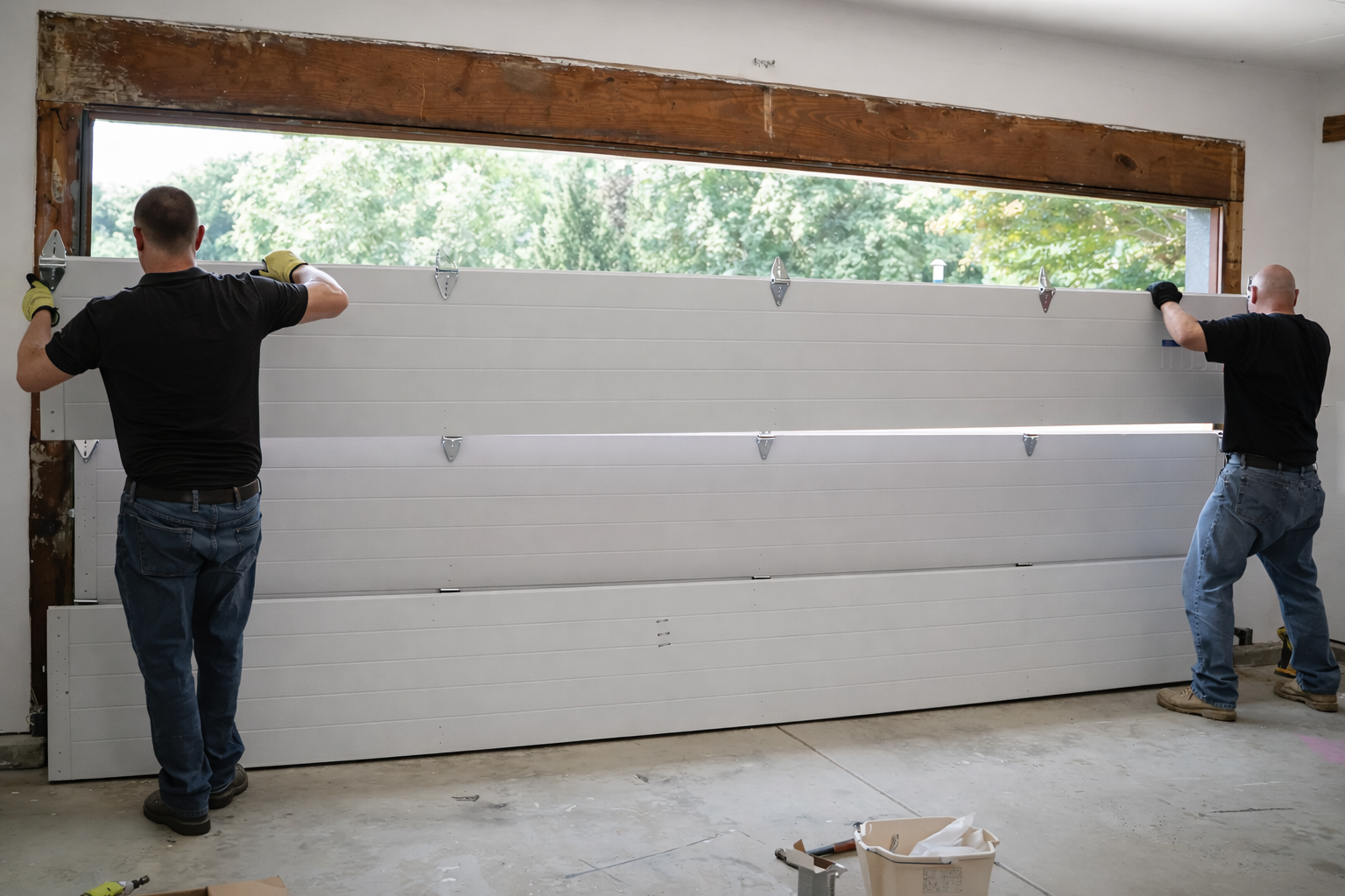 Max Quality Garage Door technicians fitting a new garage door